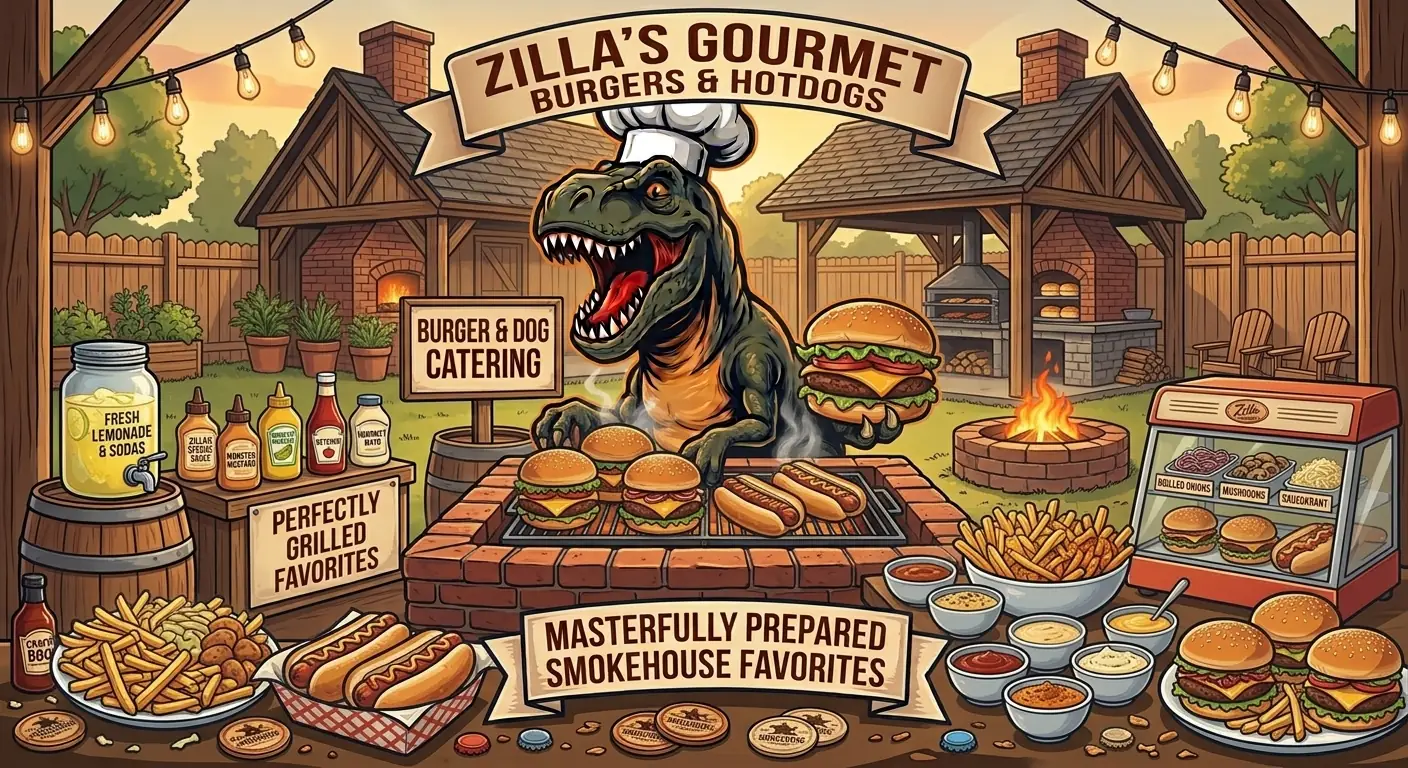 Zilla Catering gourmet burgers and hot dogs grilled on site