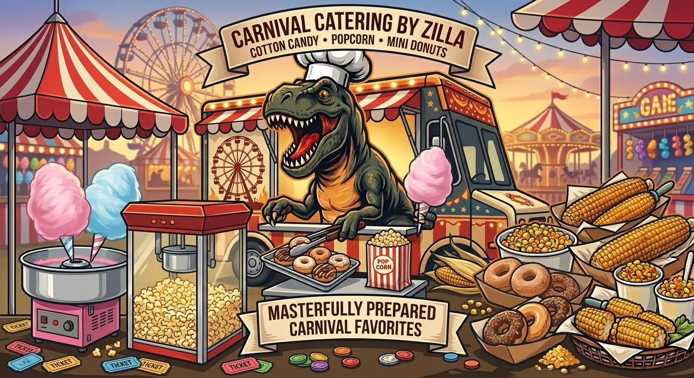 Zilla carnival catering — cotton candy, popcorn and mini donuts