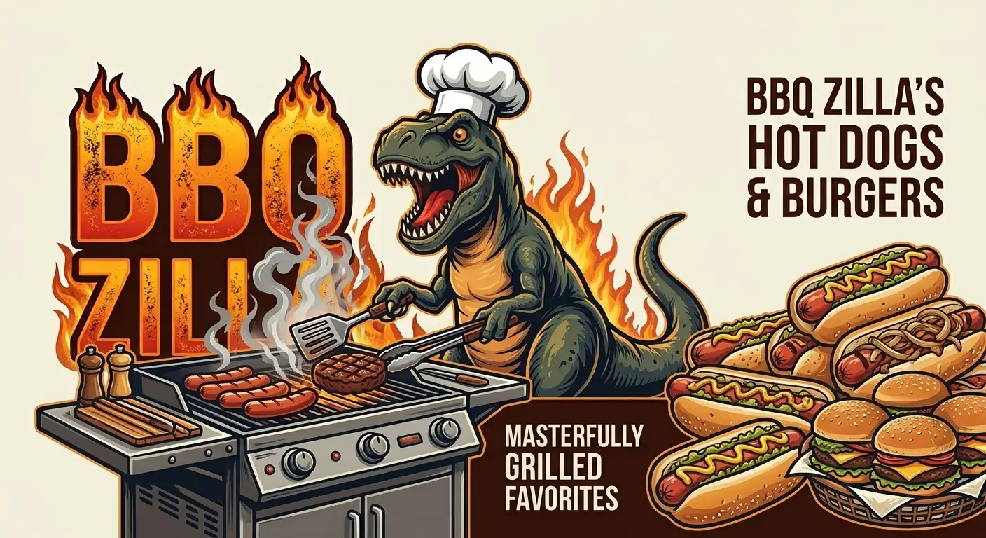 Zilla Catering hot dogs and burgers on the grill